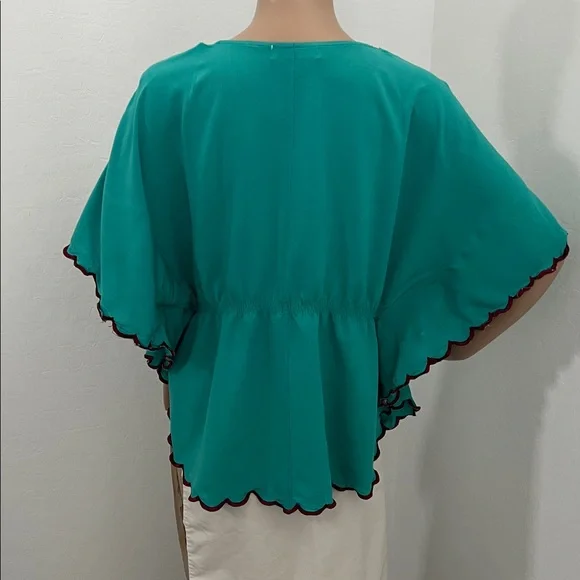 Hanako Shiratori Embroidered Turquoise Women's Top with Floral Design - Size M? - Picture 2 of 8